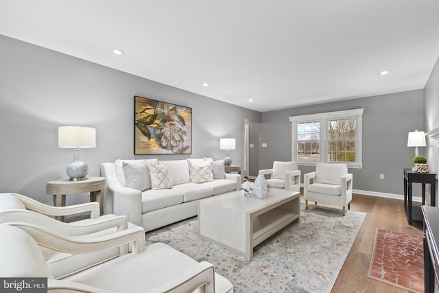 living room with light hardwood / wood-style floors