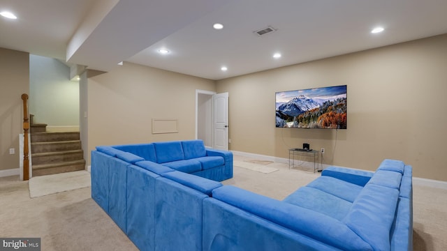 living room featuring light colored carpet