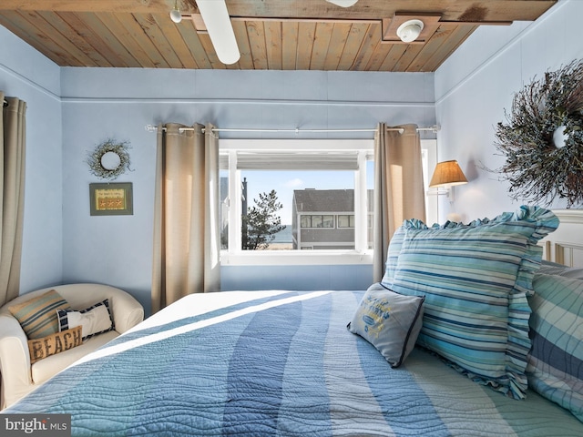 bedroom with wood ceiling