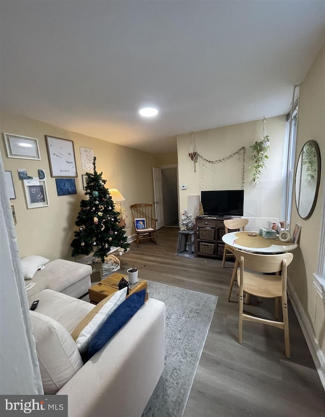 living room with hardwood / wood-style flooring