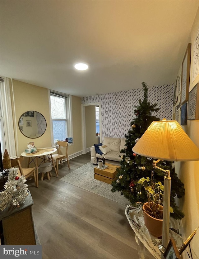 living area featuring wood-type flooring