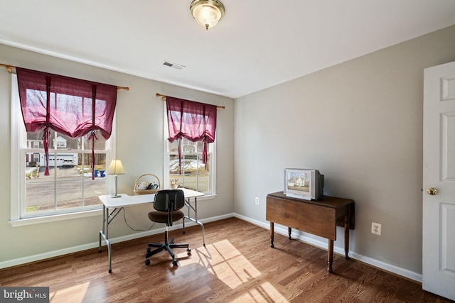 office space featuring wood-type flooring