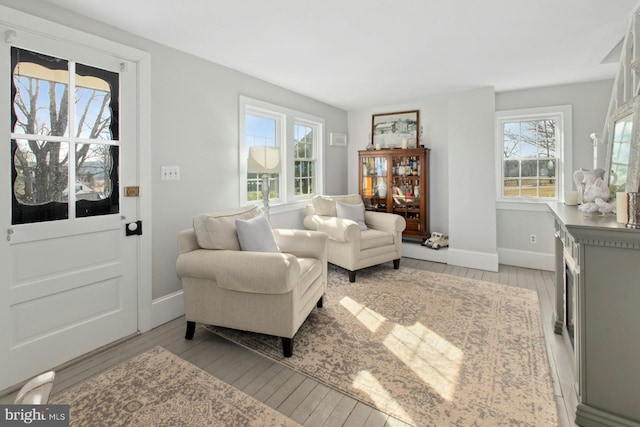 sitting room with light hardwood / wood-style flooring