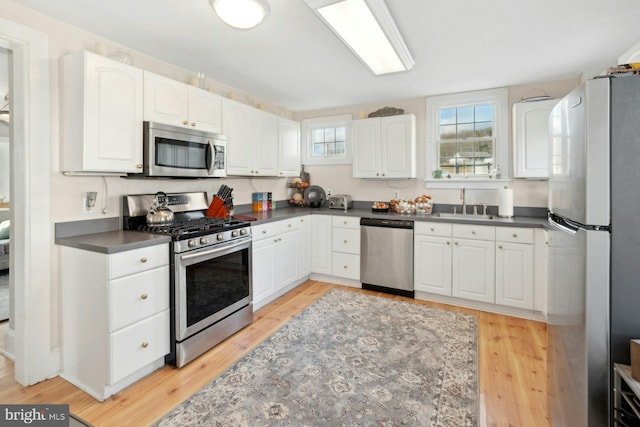 kitchen with white cabinets and appliances with stainless steel finishes