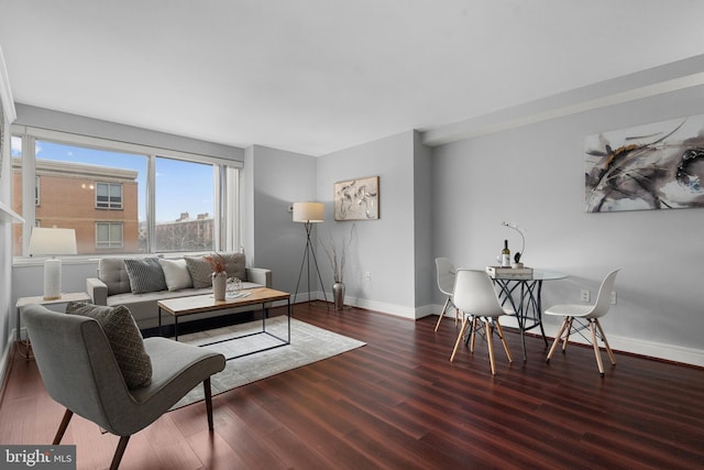 living room featuring dark hardwood / wood-style flooring