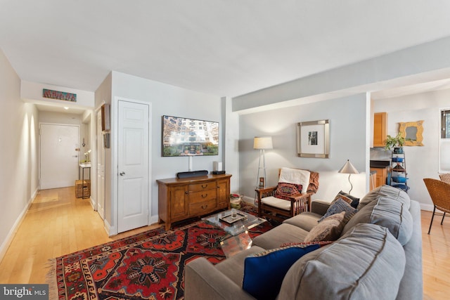 living room featuring light wood-type flooring