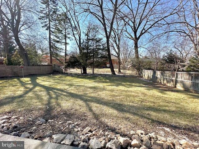 view of yard with a fenced backyard