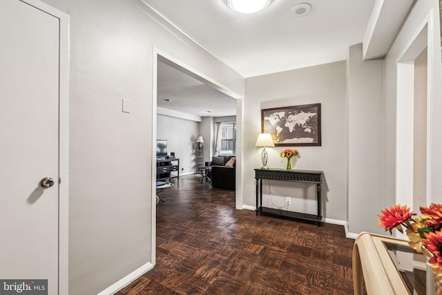 hall with dark parquet floors