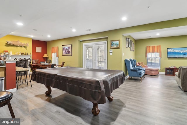 recreation room featuring light hardwood / wood-style floors and pool table