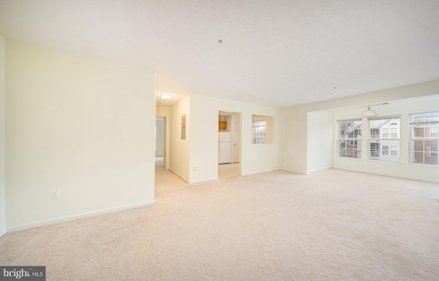 spare room featuring light carpet