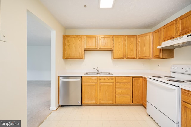 kitchen with sink, electric range, and stainless steel dishwasher