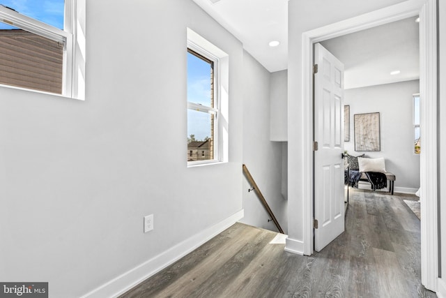 corridor featuring dark hardwood / wood-style floors