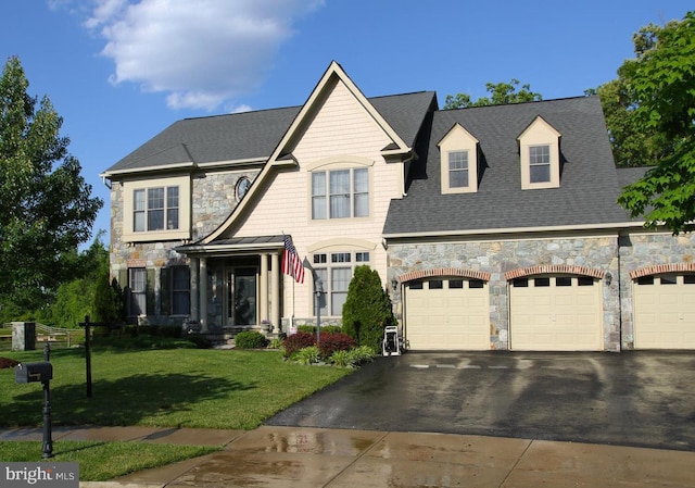 view of front facade with a front lawn and a garage