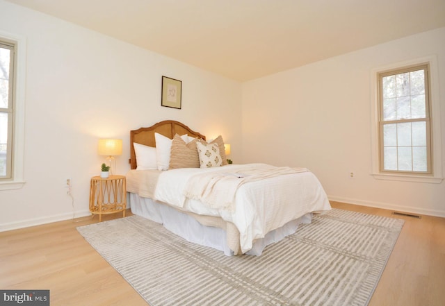 bedroom with light hardwood / wood-style floors