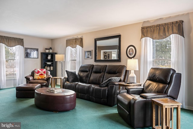 carpeted living area with a wealth of natural light