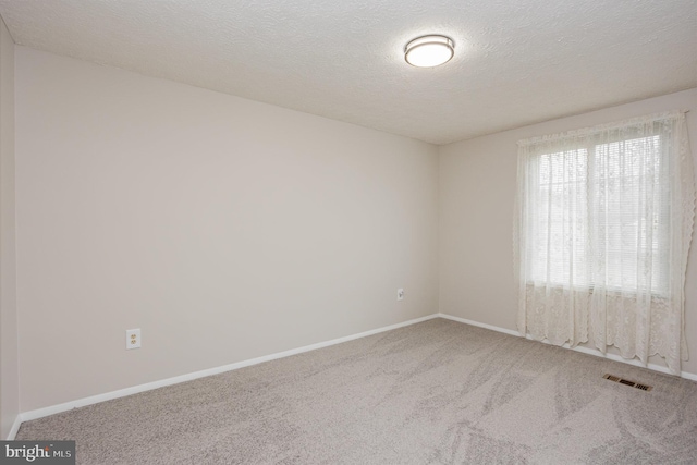 spare room with a textured ceiling and carpet flooring