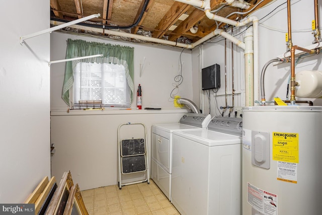 laundry room featuring washing machine and clothes dryer and water heater