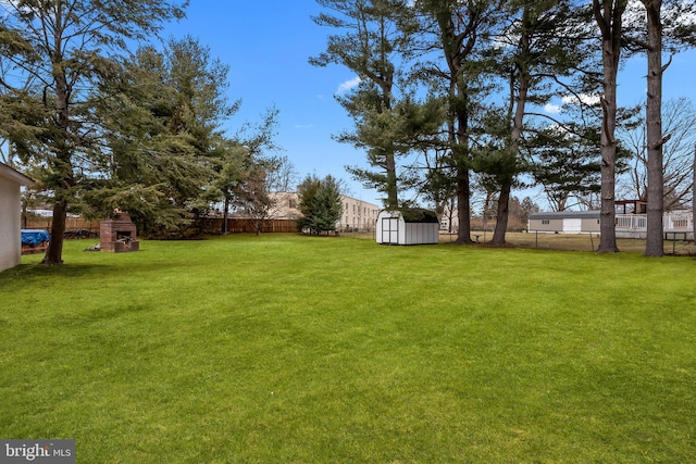 view of yard featuring a storage shed