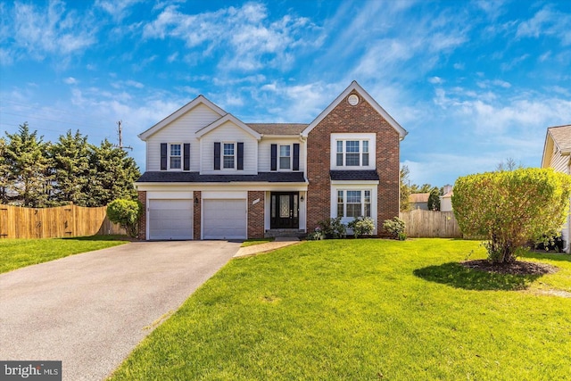 view of front property featuring a garage and a front lawn