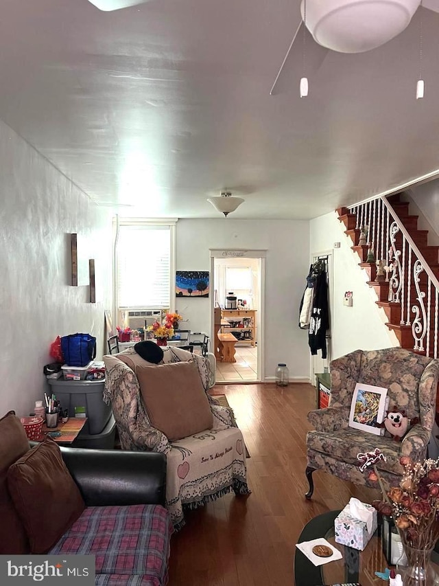 living room with hardwood / wood-style flooring