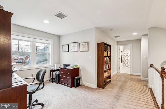 view of carpeted office space