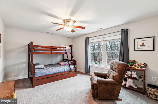 bedroom featuring carpet and ceiling fan