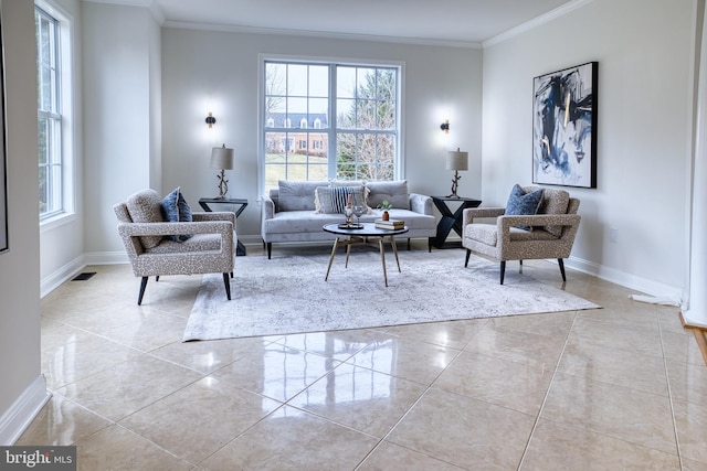 living room featuring ornamental molding