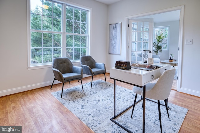 sitting room with light hardwood / wood-style floors