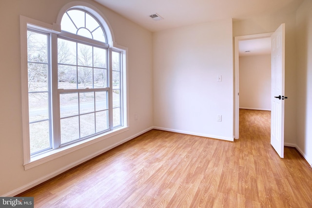 spare room featuring plenty of natural light and light wood-type flooring