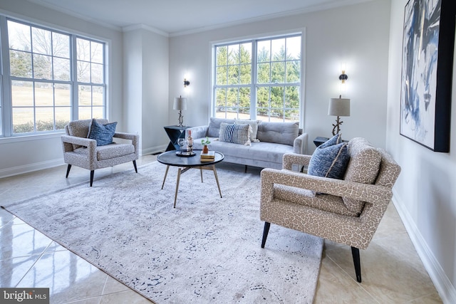 living room featuring ornamental molding