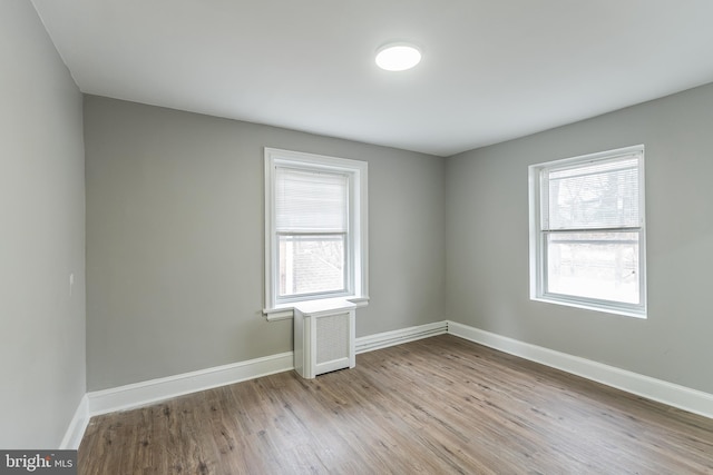 empty room with plenty of natural light, light wood-style flooring, and baseboards