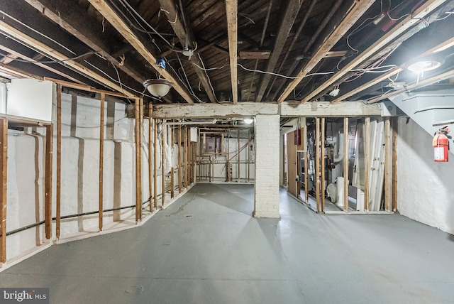 view of unfinished basement