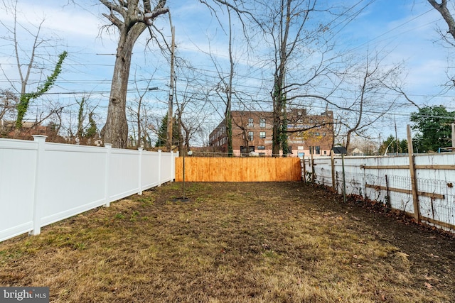 view of yard with a fenced backyard