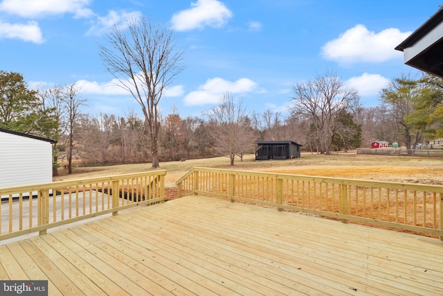 deck with an outbuilding