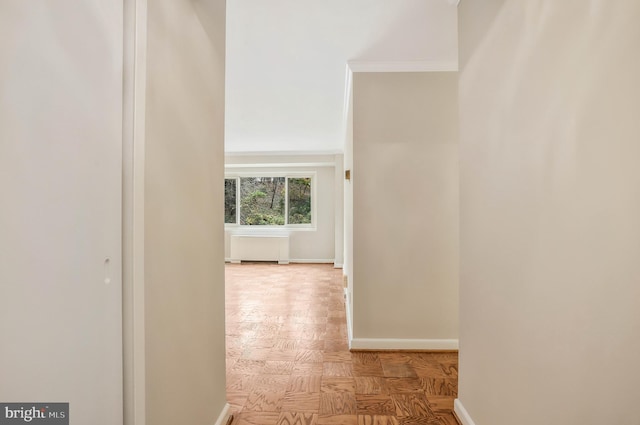 hall featuring light parquet flooring