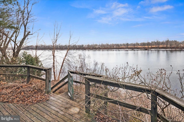 view of dock with a water view