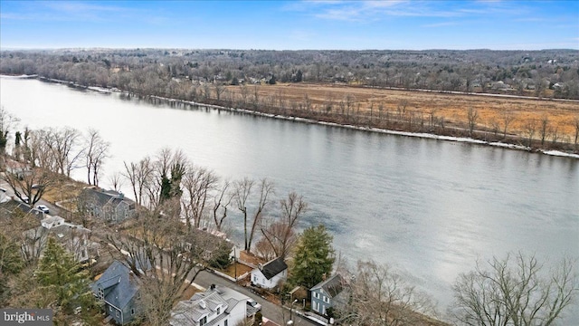 bird's eye view featuring a water view