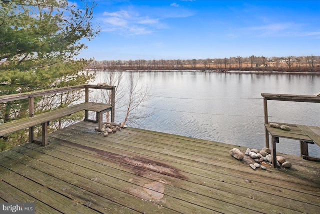 view of dock with a water view