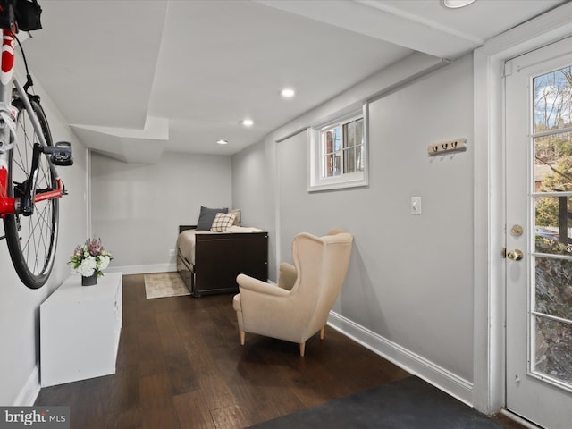 sitting room featuring dark wood-type flooring