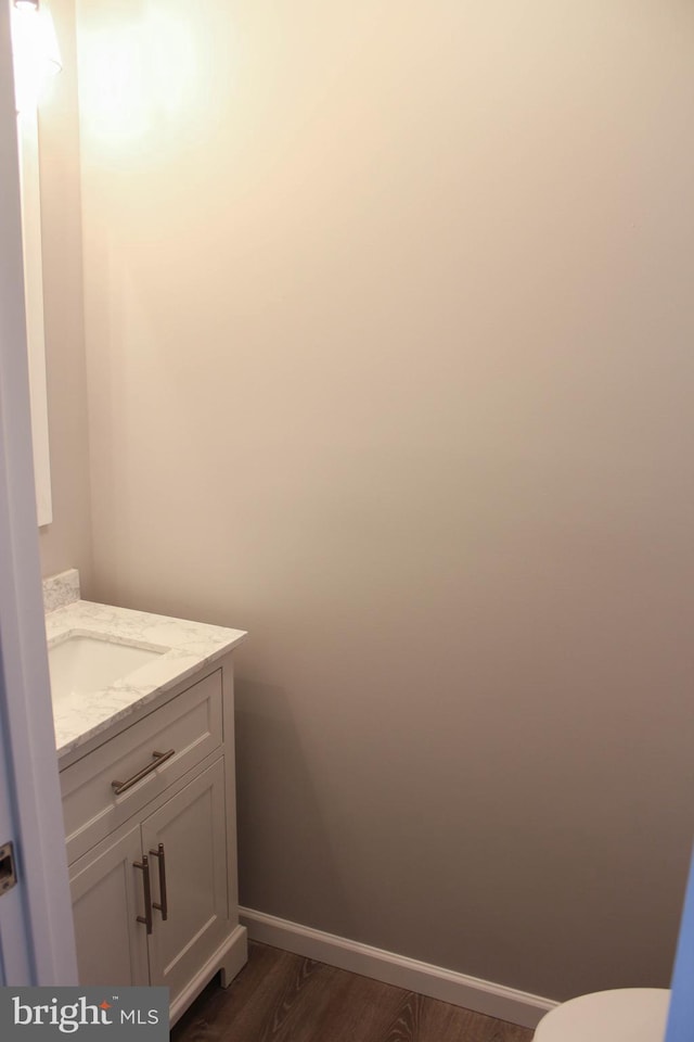 bathroom featuring hardwood / wood-style flooring and vanity