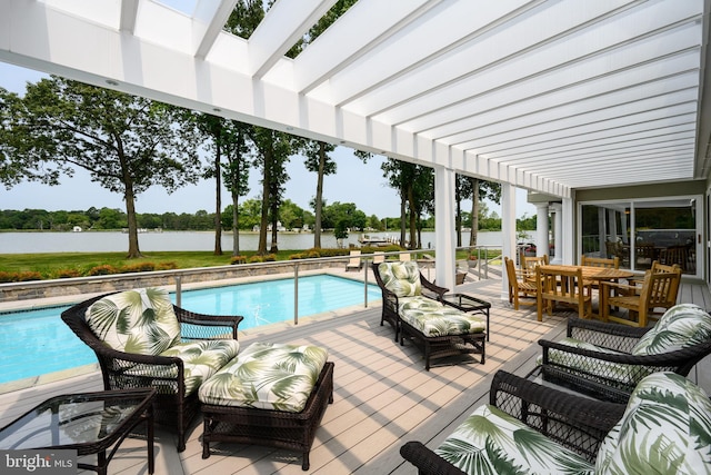 26372 Westerly Rd, Easton, MD 21601 - outdoor pool with a pergola, a deck with water view, and an outdoor hangout area