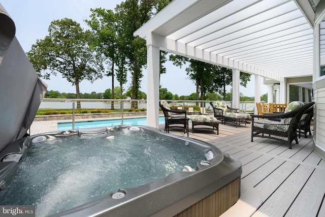 26372 Westerly Rd, Easton, MD 21601 - deck featuring a hot tub and an outdoor hangout area