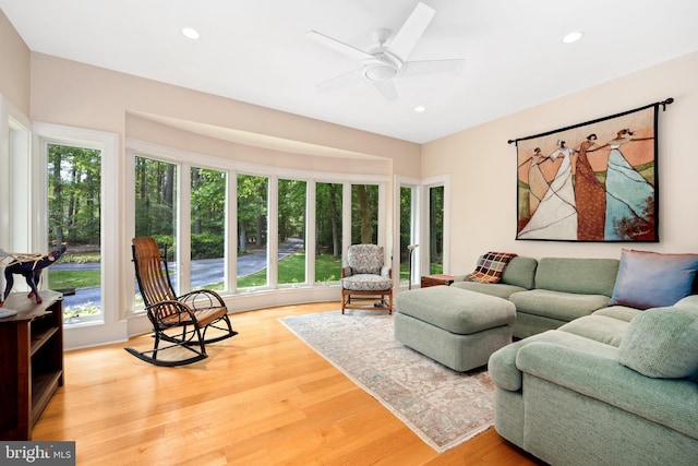 26372 Westerly Rd, Easton, MD 21601 - living room featuring plenty of natural light, wood finished floors, recessed lighting, and a ceiling fan