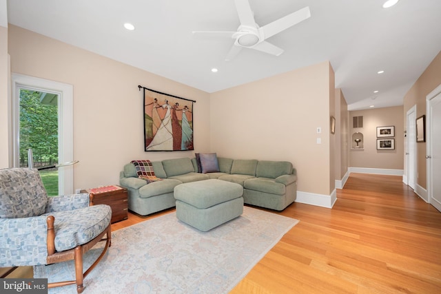 26372 Westerly Rd, Easton, MD 21601 - living area featuring light wood finished floors, recessed lighting, ceiling fan, and baseboards