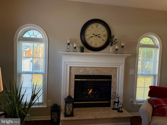 interior details with a fireplace