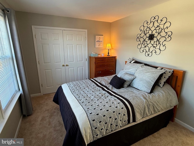 bedroom featuring carpet floors and a closet