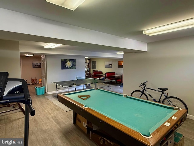 playroom featuring hardwood / wood-style floors and billiards