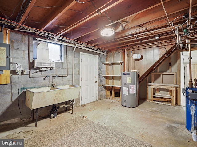 basement featuring electric water heater