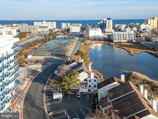 aerial view featuring a water view