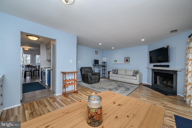 living room featuring light hardwood / wood-style floors